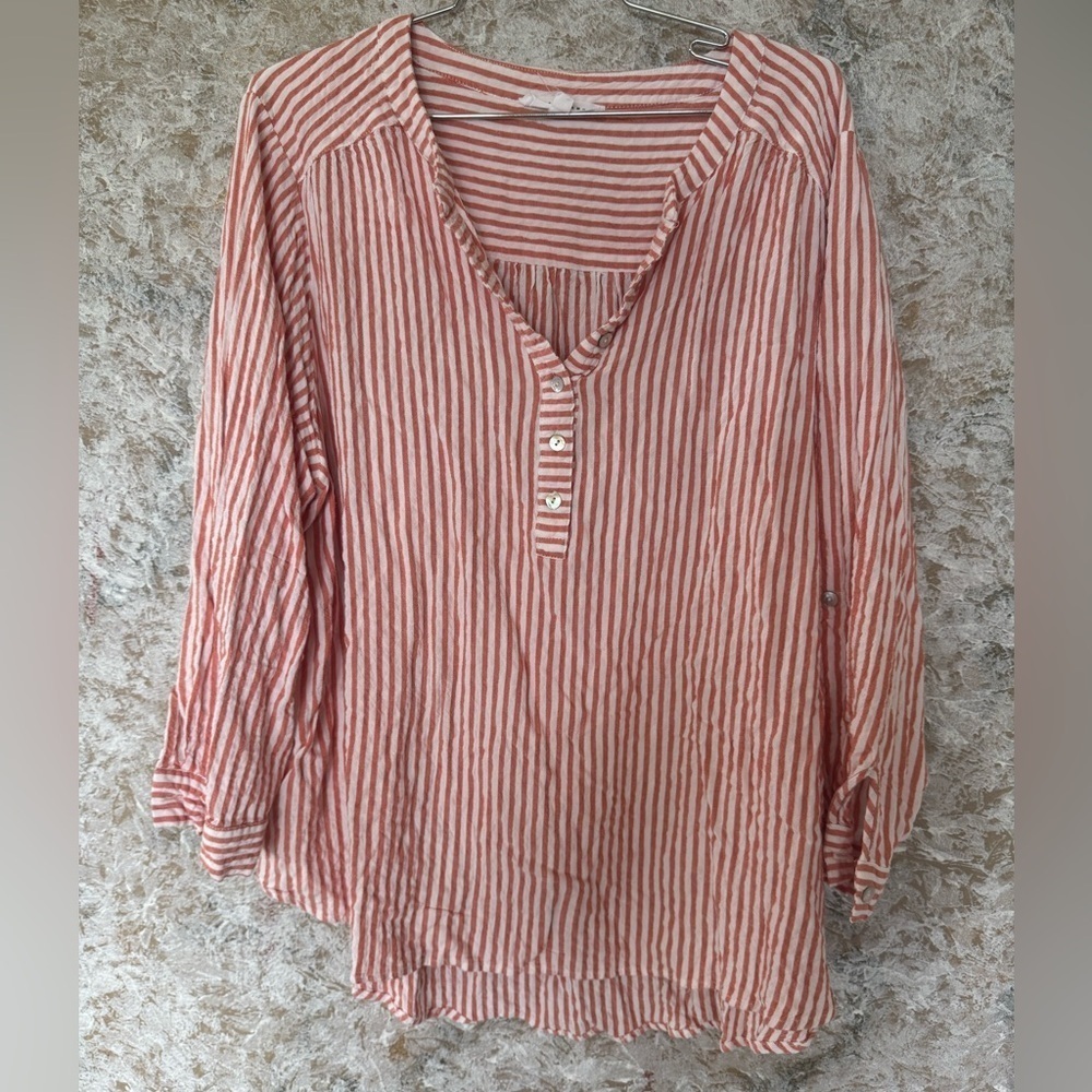 Jane Delancey Orange Mandarin Collar Three Quarter Sleeve Blouse